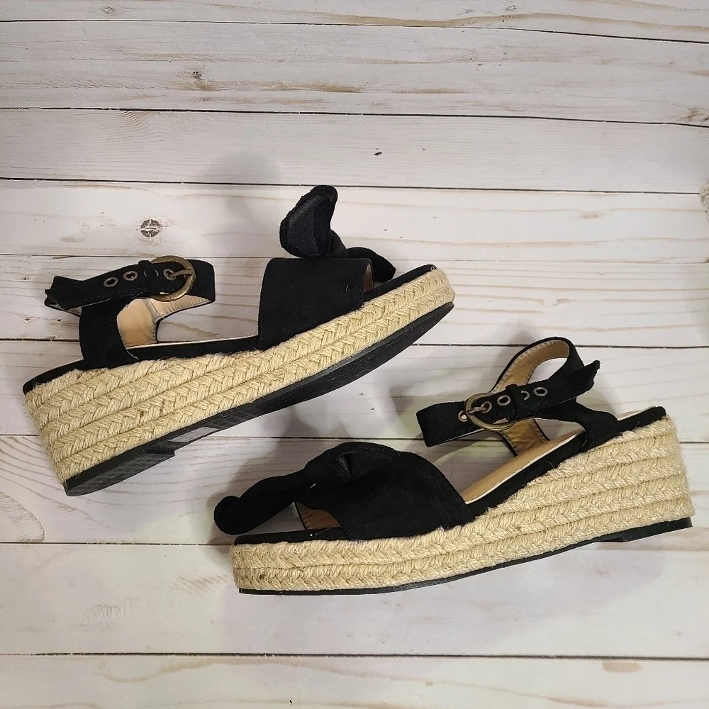 Chase + Chloe Gaston Platform Wedge Espadrille Sandals Black